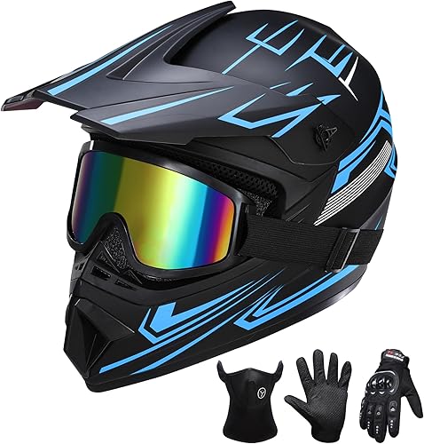Oryxearth Casco de Dirt Bike con certificado DOT, casco de motocicleta todoterreno para adultos con gafas, guantes y máscara con tamaño ML (rojo,