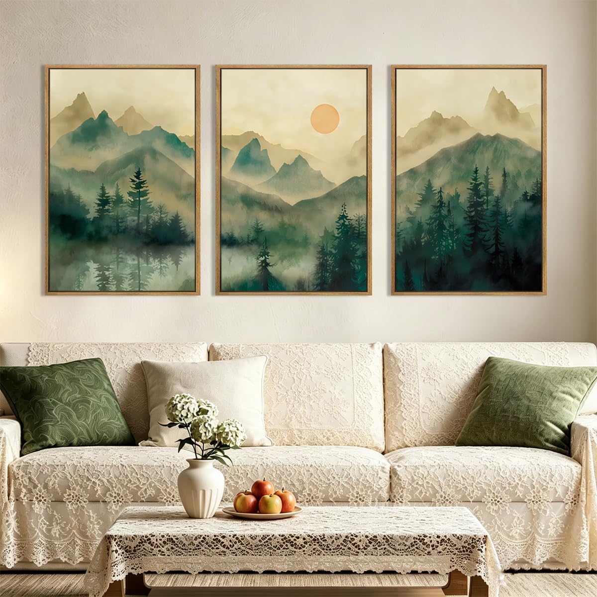 lianyibo Large Mountain Canvas Wall Art Green Foggy Forest Landscape Art Prints Nature woodland Landscape Decor for Living Room(60x90cmx3/Frameless)