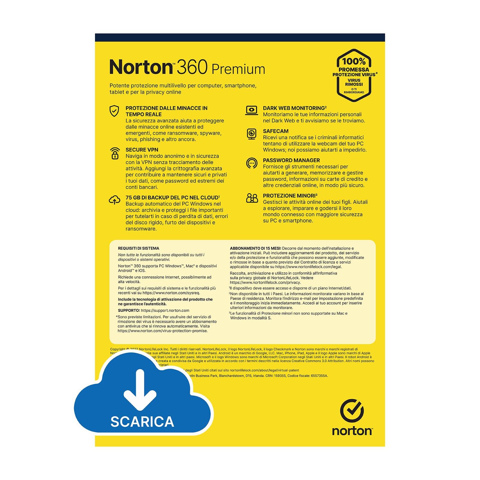 Norton 360 Premium 2025|Antivirus 10 dispositivi|15 mesi|Digital Download