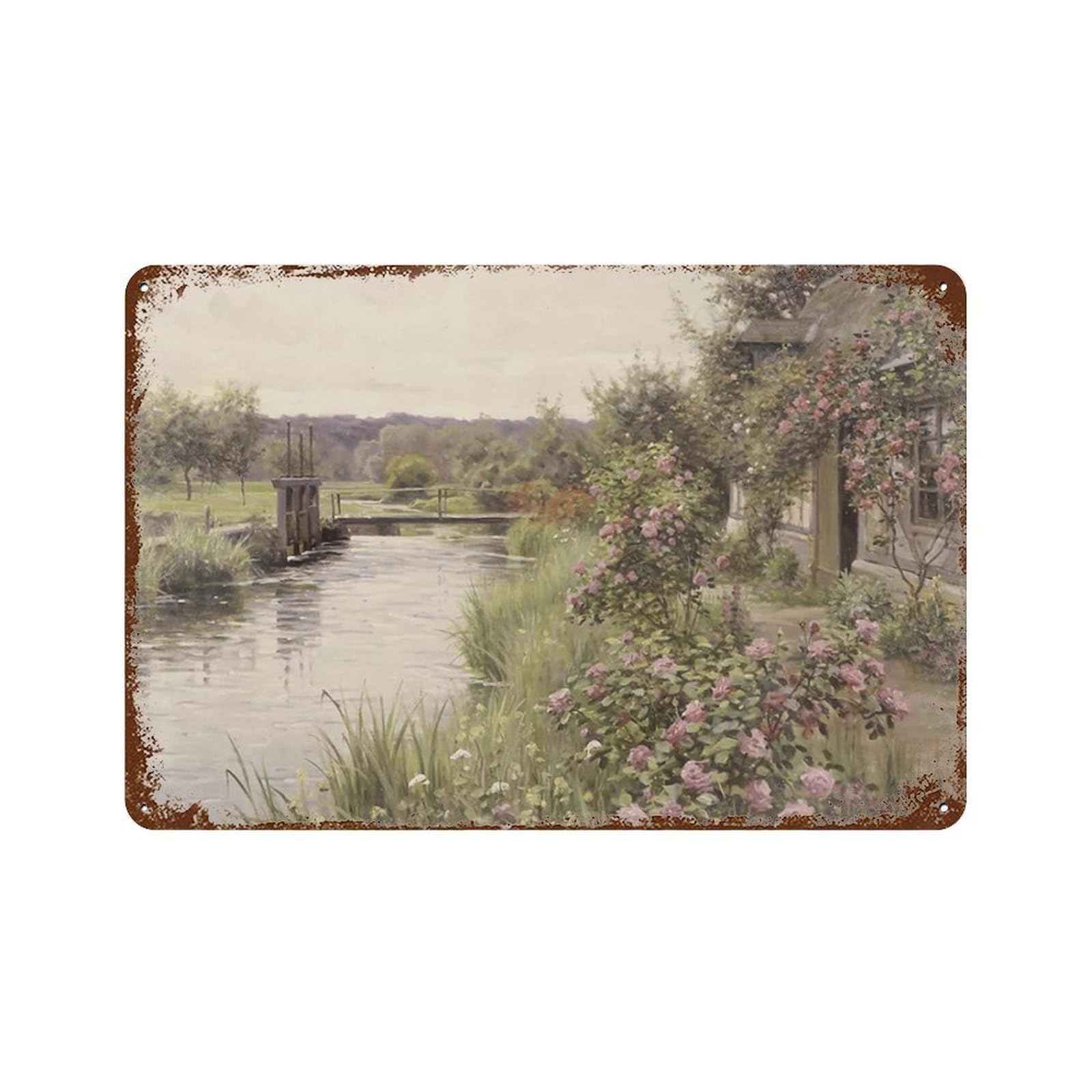 xiaoxiaoshen Summer River Vintage Muted, Canal Oil Painting Wall Decor Art Metal Tin Poster Modern Home Decor Art Home Bar Shop Decorations Vintage Sign 20x30cm