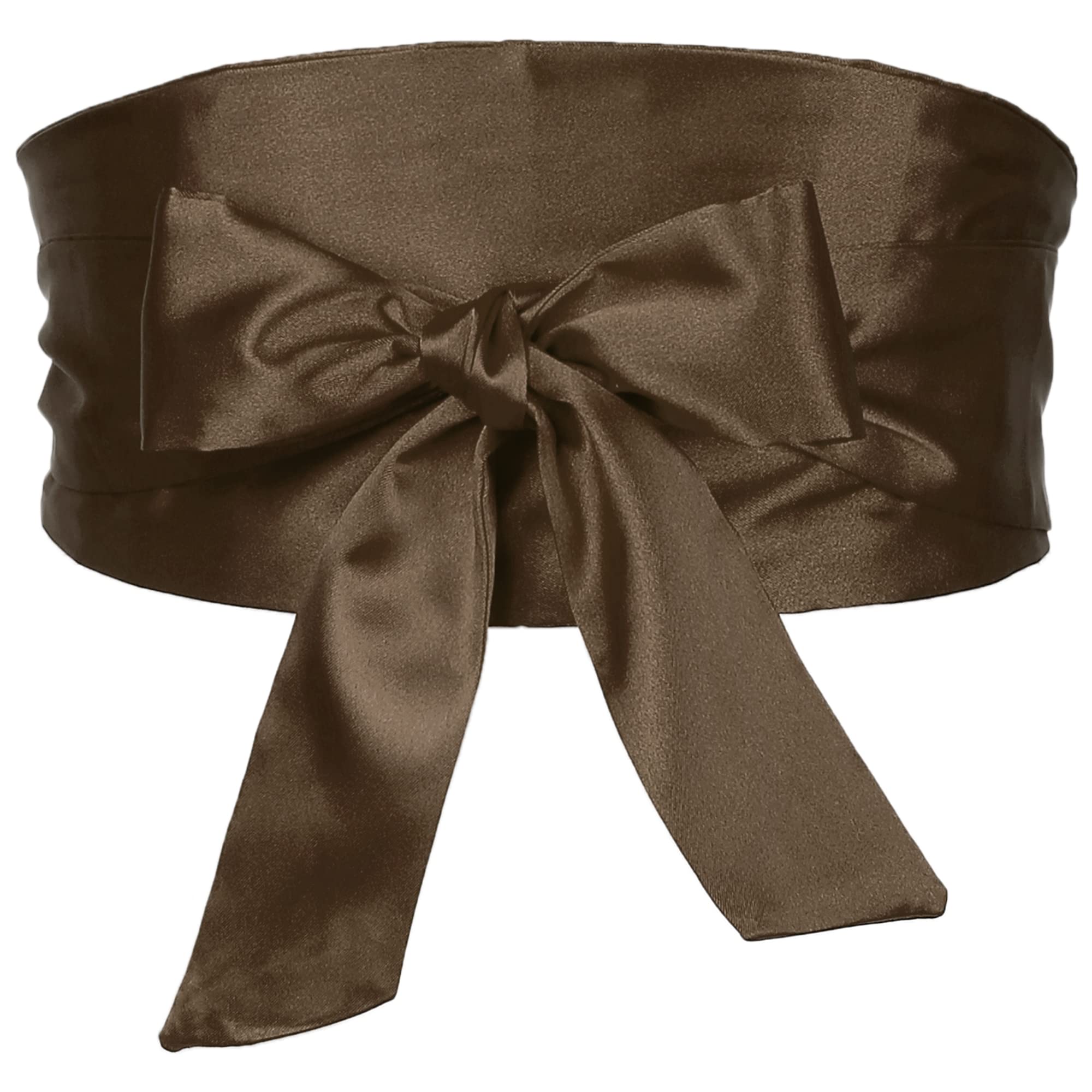 Elerevyo Women Plus Size Satin Silky Obi Belt, Self-Tie Wrap Wide Sash Waistband Belt for Dress Bridal Brown 58-78cm/22.83-41.73"