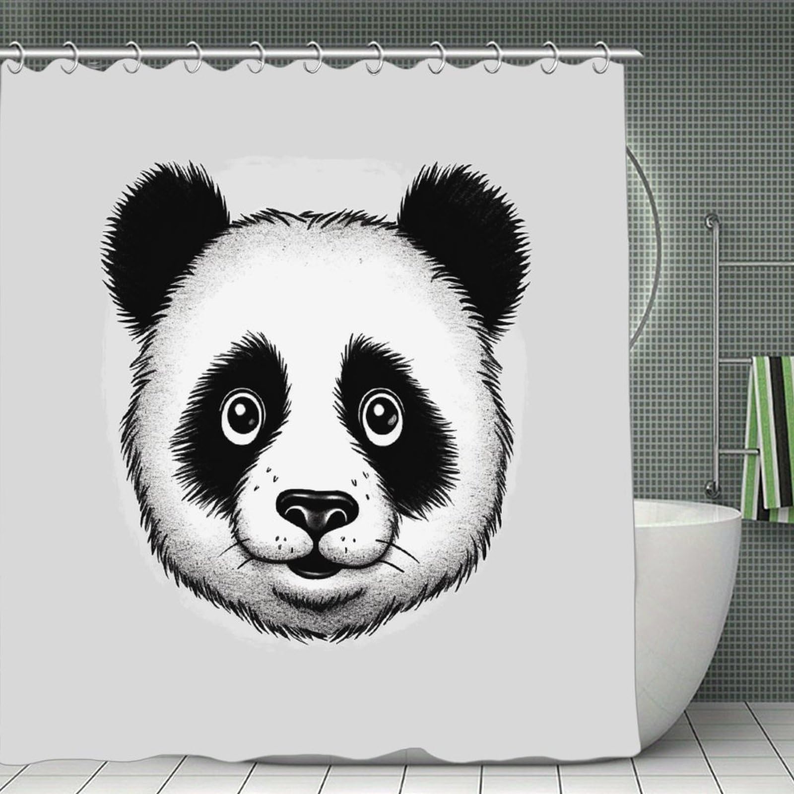 FekiLoot Anime Panda Face Shower Curtain with Hooks Modern Farmhouse Bathroom Curtain Waterproof Cloth Bath Curtains Cute Washable Blackout Privacy Curtains for Bathroom Bathtub 70.8"x70.8"