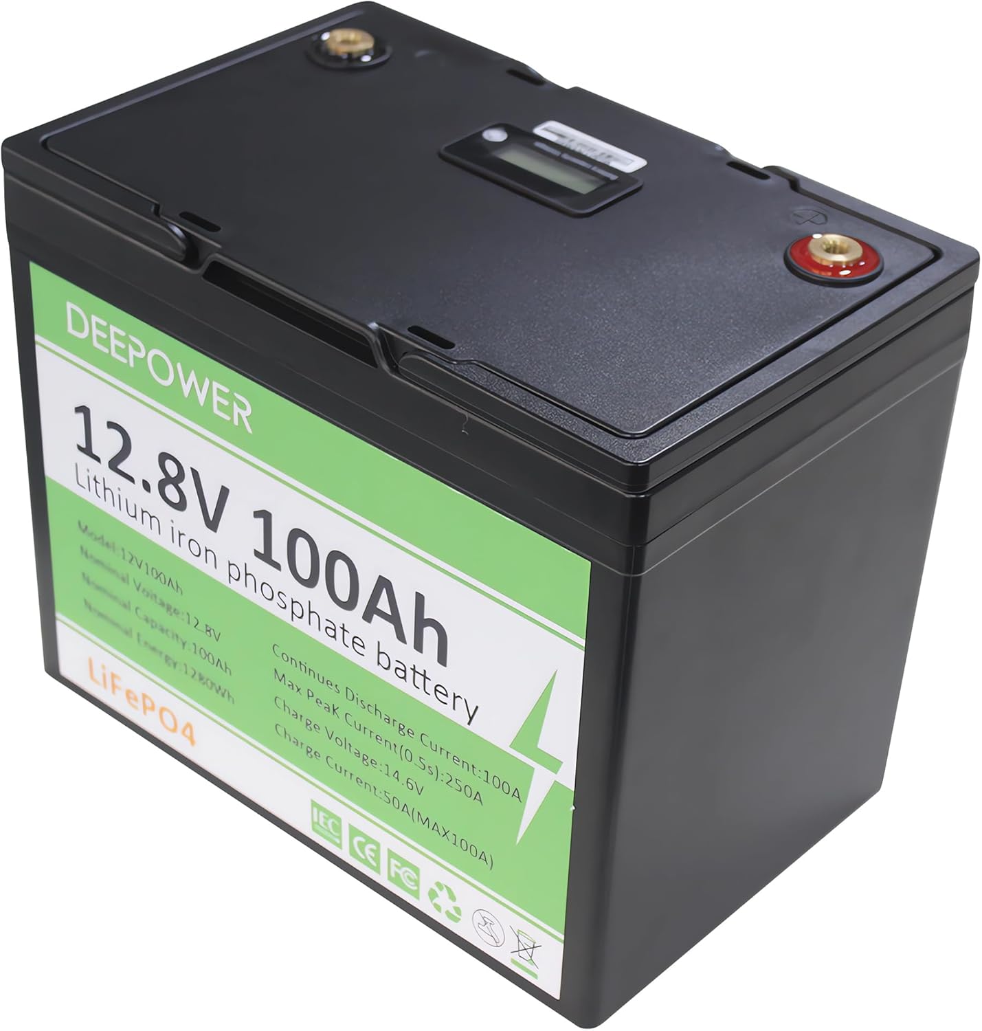 12V 100Ah LiFePO4 Deep Cycle Lithium Battery, Grade-A Cells, Built-in 100A BMS, Perfect for Home Energy Storage 4P4S, RV, Solar System, Marina etc.