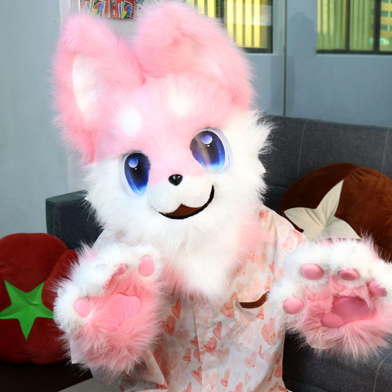 Maska na głowę zwierzęcia, futrzany kombinezon, pluszowy pies, lis, maski, na imprezy halloweenowe, cosplay, akcesoria do kostiumu