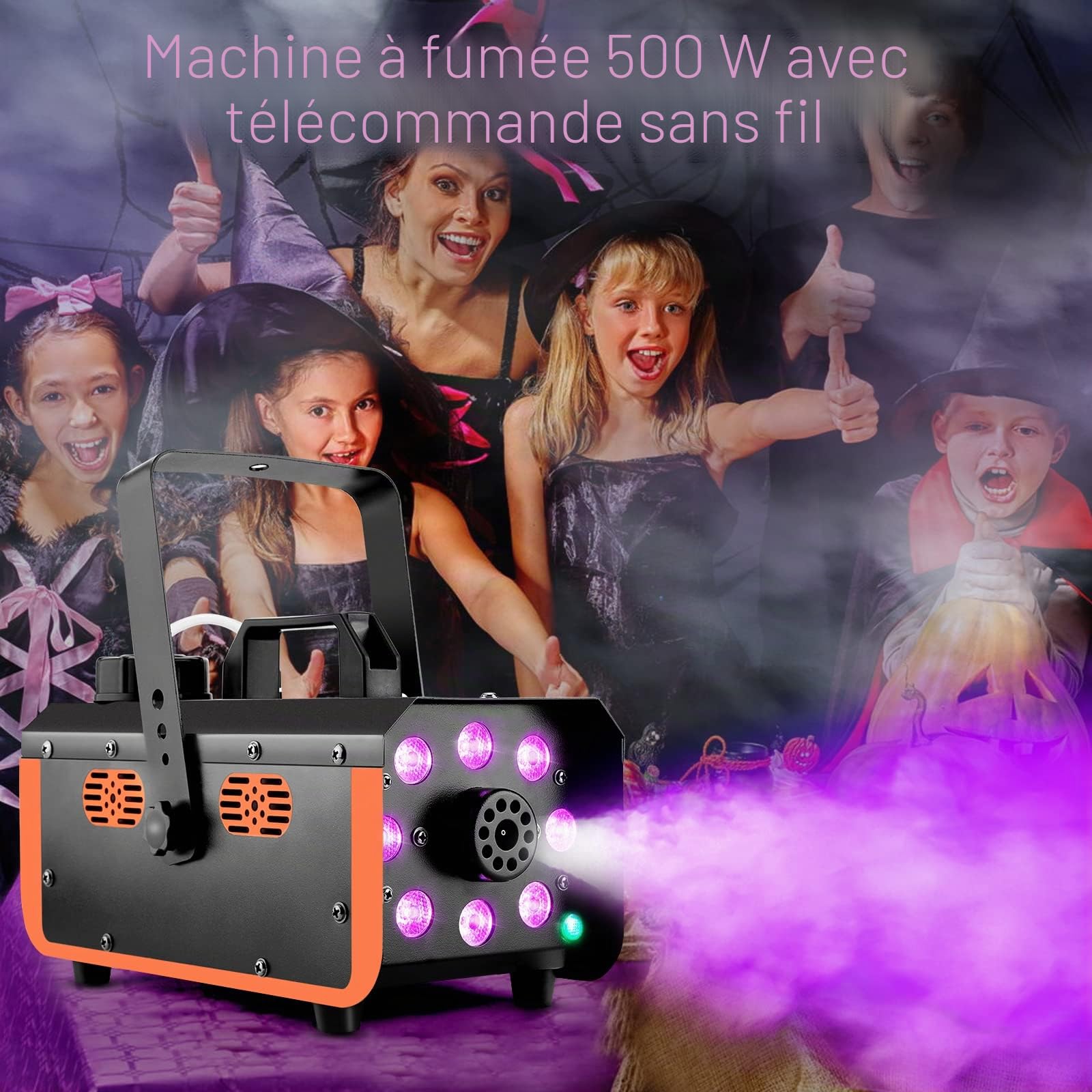 Machine à fumée étanche, HAKUTA 500W machine à fumée pour piscine avec 2300 CFM de sortie de fumée et 2 télécommandes, 8 lumières LED avec fondu, flash, lisse et effet stroboscopique