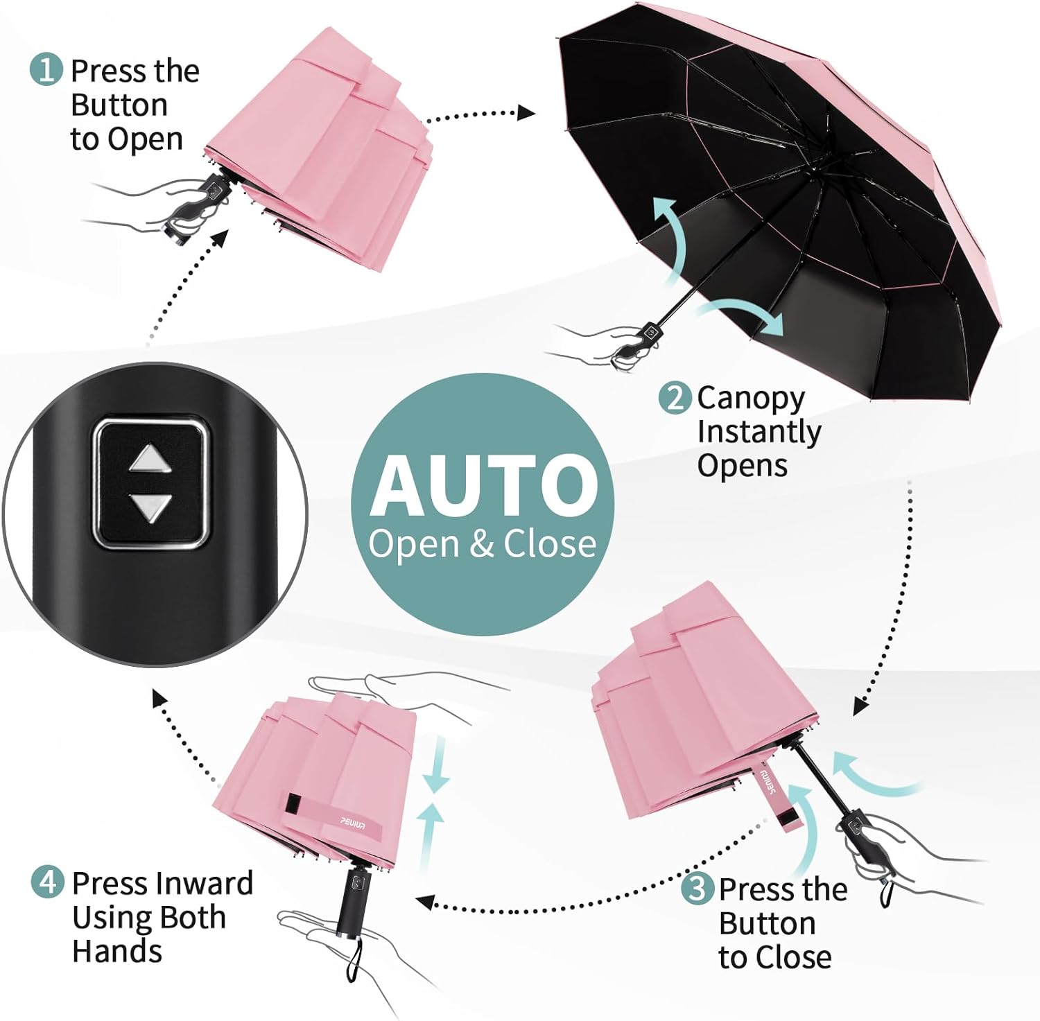 Seniny Windproof Travel Umbrella, Double Vented Canopy Large Umbrellas for Rain, Automatic Compact Umbrella for Car Backpack, Portable Pocket UV Umbrellas for Sun Protection Walking, Lightweight - Image 9