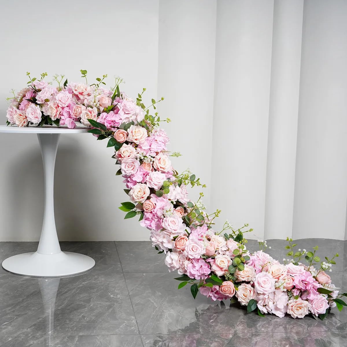 1M/3FT Multiple Colors Rose Hydrangea Green Plants Flower Row Runner Artificial Large Flower Ball Wedding Backdrop Decor Floral Wall Party Props (11,100 * 40CM)