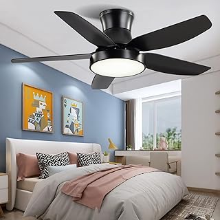 Sponsored Ad - 42 inch flush mount ceiling fans indoor with light remote, ALUOCYI low profile ceiling fan with 3 Color lig...