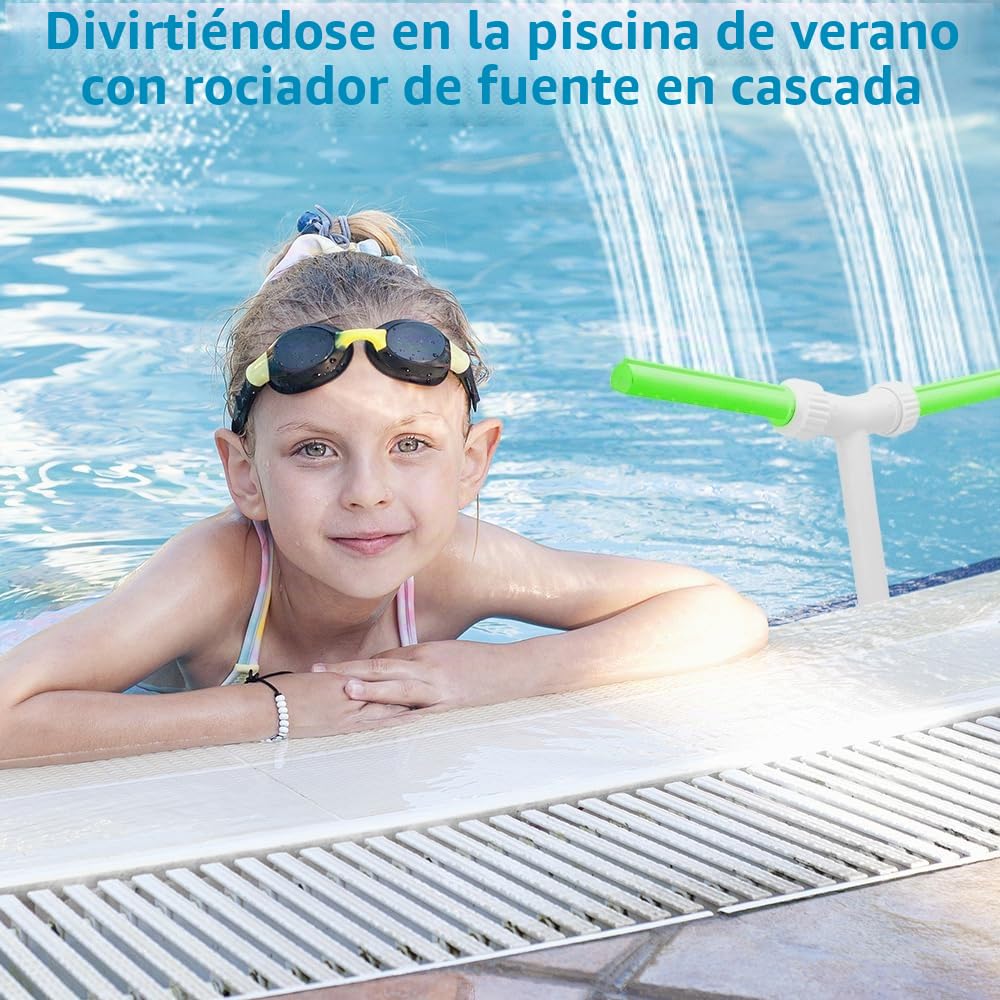 Fuente de Piscina de Doble Chorro, Fuente De Agua De Doble Chorro, Fuente para Piscinas Enterradas Chorro Cascada, Fluorescente Verde Ajustable 2 En 1 Fuente para Conector de 1,5 Pulgadas