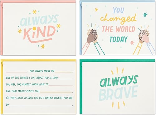 Hallmark Little World Changers - Surtido de tarjetas en blanco para niños con organizador (24 tarjetas de aliento y sobres)