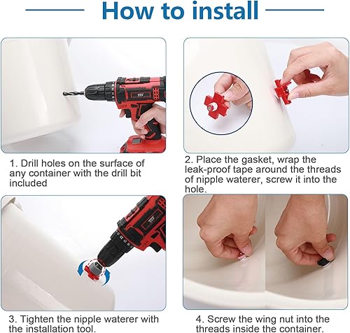 Miniatura 5 de Paquete de 20 bebedores horizontales para pezones de pollo, fácil de instalar, alimentador automático de agua de pollo, pezones de aves de corral,