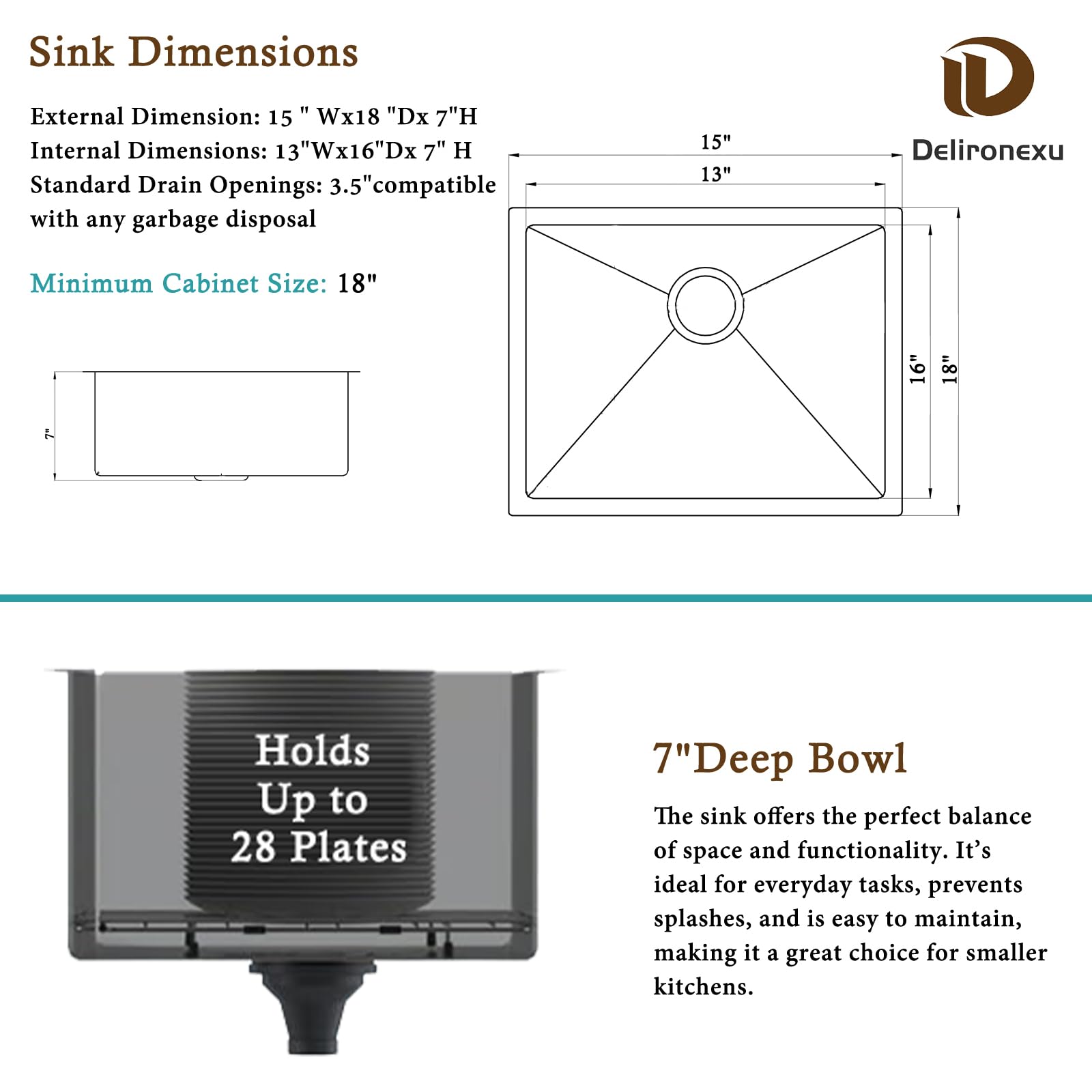 15x18 Inch Bar Sink Undermount – Delironexu 18 Gauge Stainless