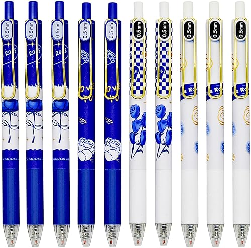 Maydahui 12 bolígrafos retráctiles de gel con rosa azul y rosa con clip de bolsillo dorado, bolígrafo de encantamiento azul, tinta negra para niñas,
