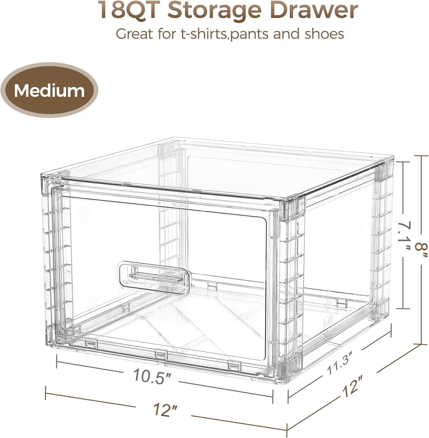 Vtopmart 4 Pack 18QT Clear Stackable Storage Drawers,Easily Assemble Closet Organizers,Plastic Storage Bins for Bathroom,Cabinet,Kitchen Pantry,Under Sink Organization(Medium) - Image 2