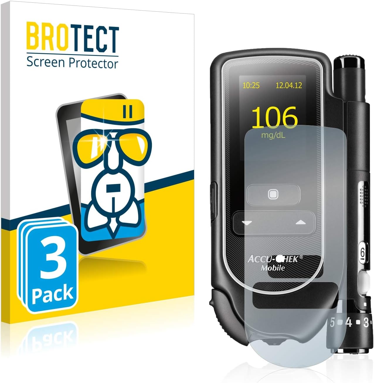 Glass Screen Protector Film compatible with Accu-Chek Mobile (3 Pack) - Glass-Foil 9H Protection [Scratch Resistant, High Clarity]