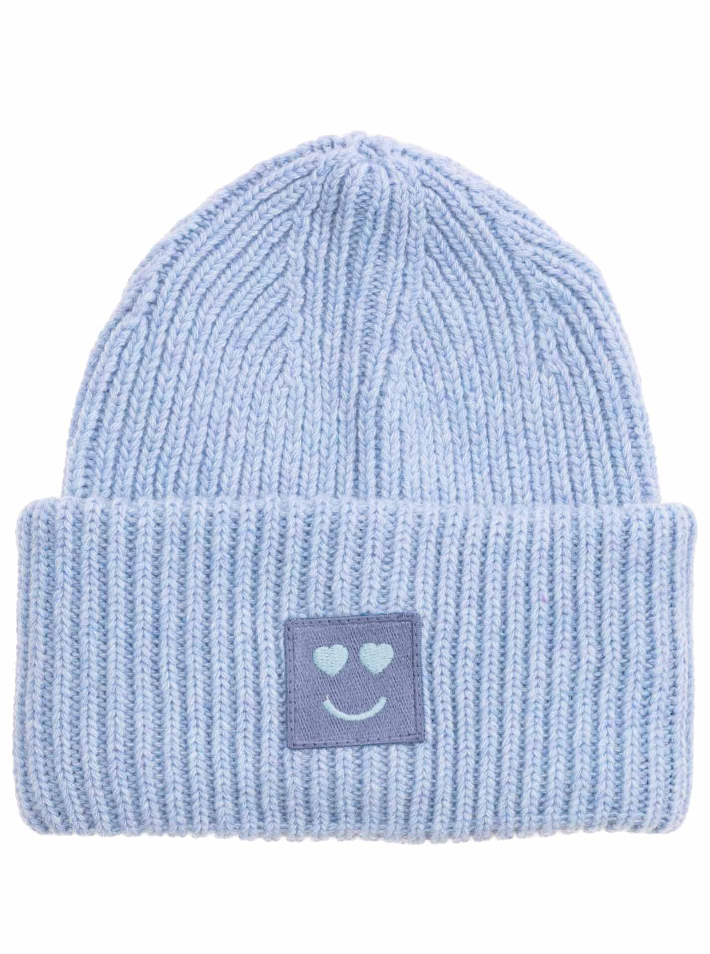 Zwillingsherz Slouch-Beanie-Mütze mit Wolle - Hochwertige Strickmütze mit Herz Smileys Patch für Damen Mädchen Jungen – Hat - Grobstrick - One Size - warm und weich für Frühling Herbst und Winter