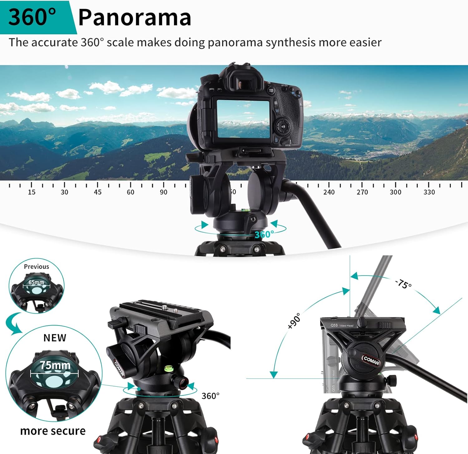 Video Tripod, COMAN KX3636 74 inch Complete Tripod Units, Professional Heavy Duty Aluminum Tripod with 360 Degree Fluid Head and Mid-Level Spreader 13.2LB Load for DSLR, Camcorder, Cameras and More : Electronics