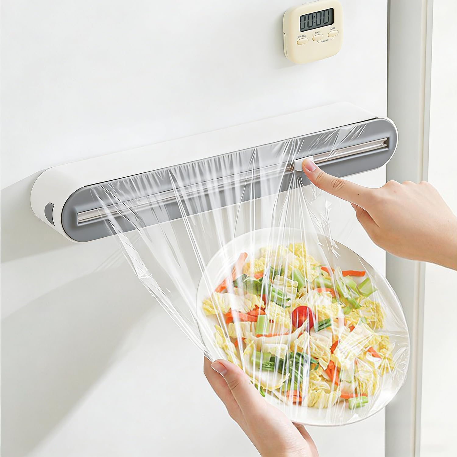 Magneétique Coupe Film Alimentaire - Élégant Gris Distributeur & Dérouleur Pour Papier Aluminium Et Film Alimentaire, Pratique Coupe Lisse Sans Perçage, Organisateur De Cuisine