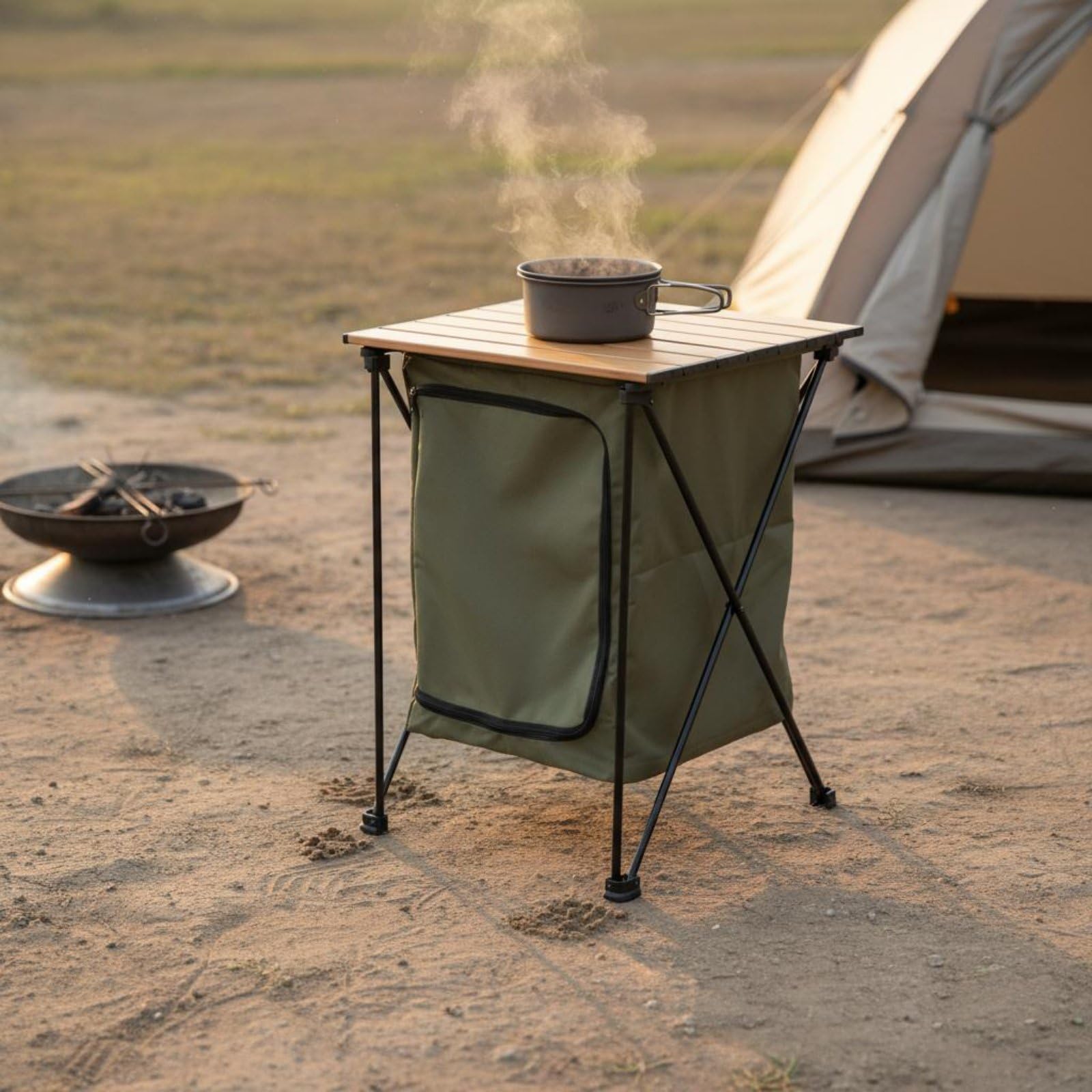 Armoire de Rangement Portable Table de Cuisine Pliable de Camping en Aluminium Pratique à Transporter pour le Rangement d'Ustensile Plein Air Pique-nique Séjour, Vert Armée