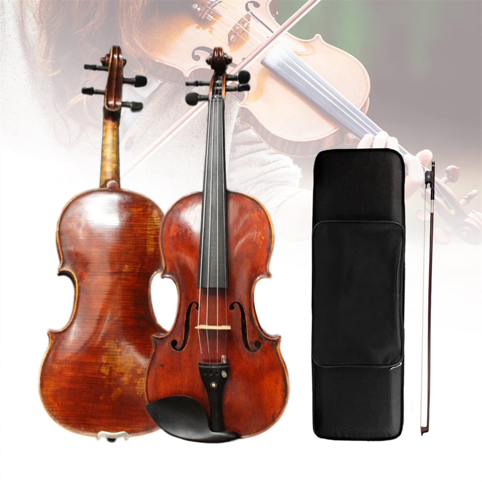 Violon Student 4/4 di Violino Acustico Europeo in Legno One Piece Flame con Custodia IPE Bow Bridge Kit