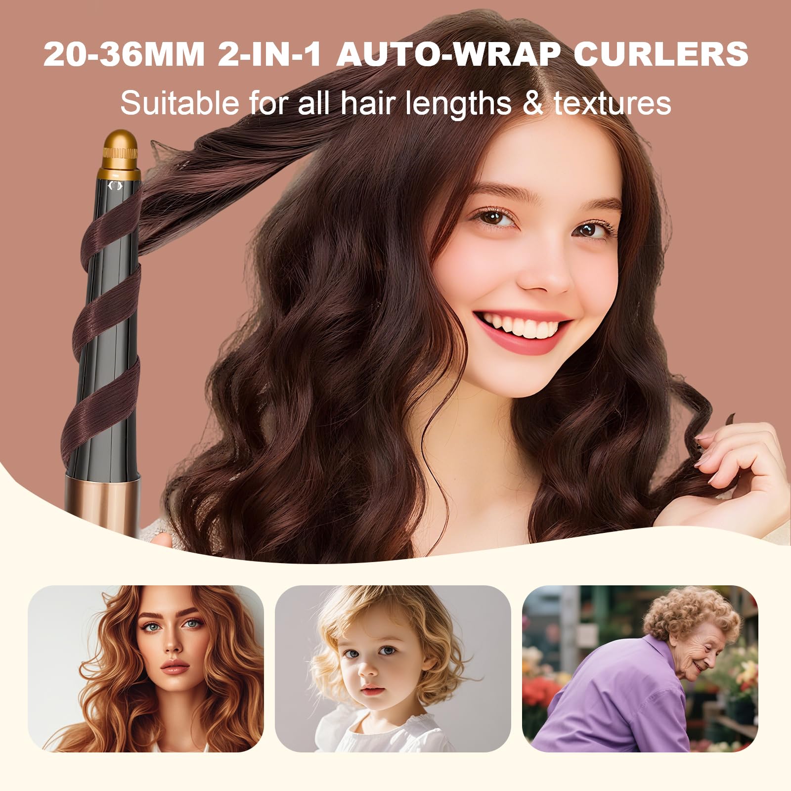 Accessoire Boucleur Conique 20-36mm Embout pour Dyson Airwrap | compatible avec HS01/HS05/HS08 pour Embout Dyson Airwrap 20-36mm, Fer a Friser, Bigoudis Auto Enroulants(Doré)