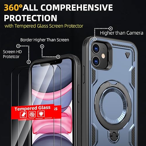 Miniatura 3 de Funda magnética para iPhone 11, compatible con MagSafe, con 2 protectores de pantalla, con anillo de soporte, protección resistente de grado