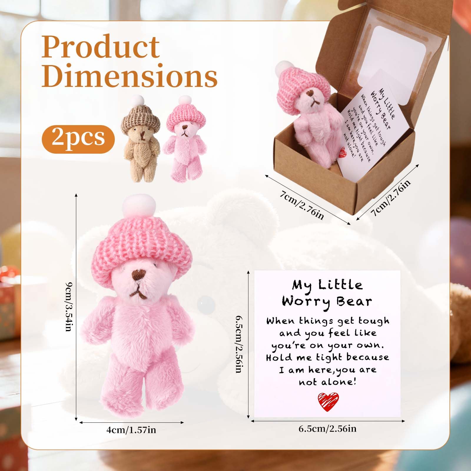 TOYMIS 2 Sets Little Worry Bear Hug in Box with a Hat - Image 2