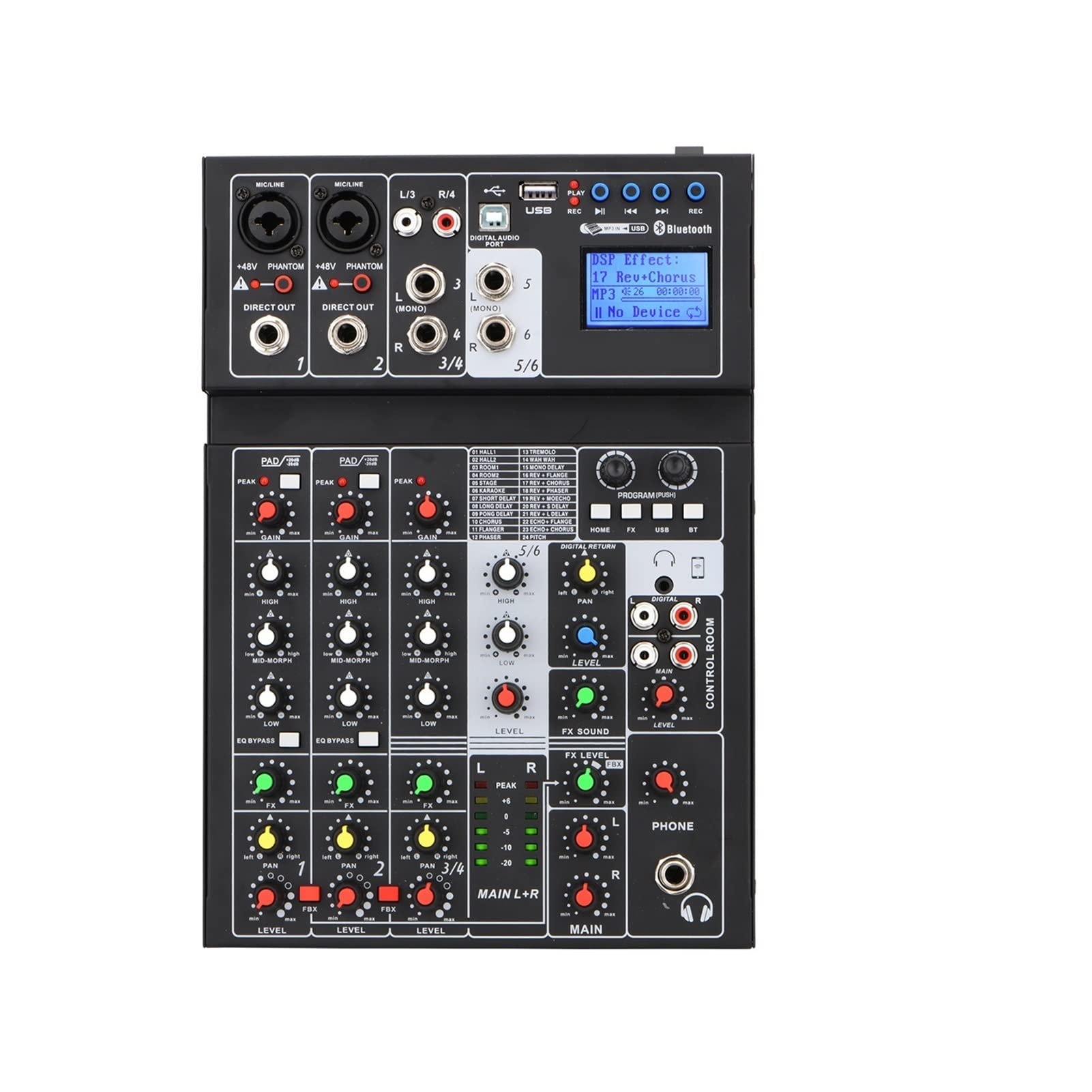 Attrezzatura per DJ per Feste E6 6 Channel Bluetooth 24 Dsp Effect USB Record Computer Record Karaoke Party Studio Mobile Live Broadcast Audio Mixer