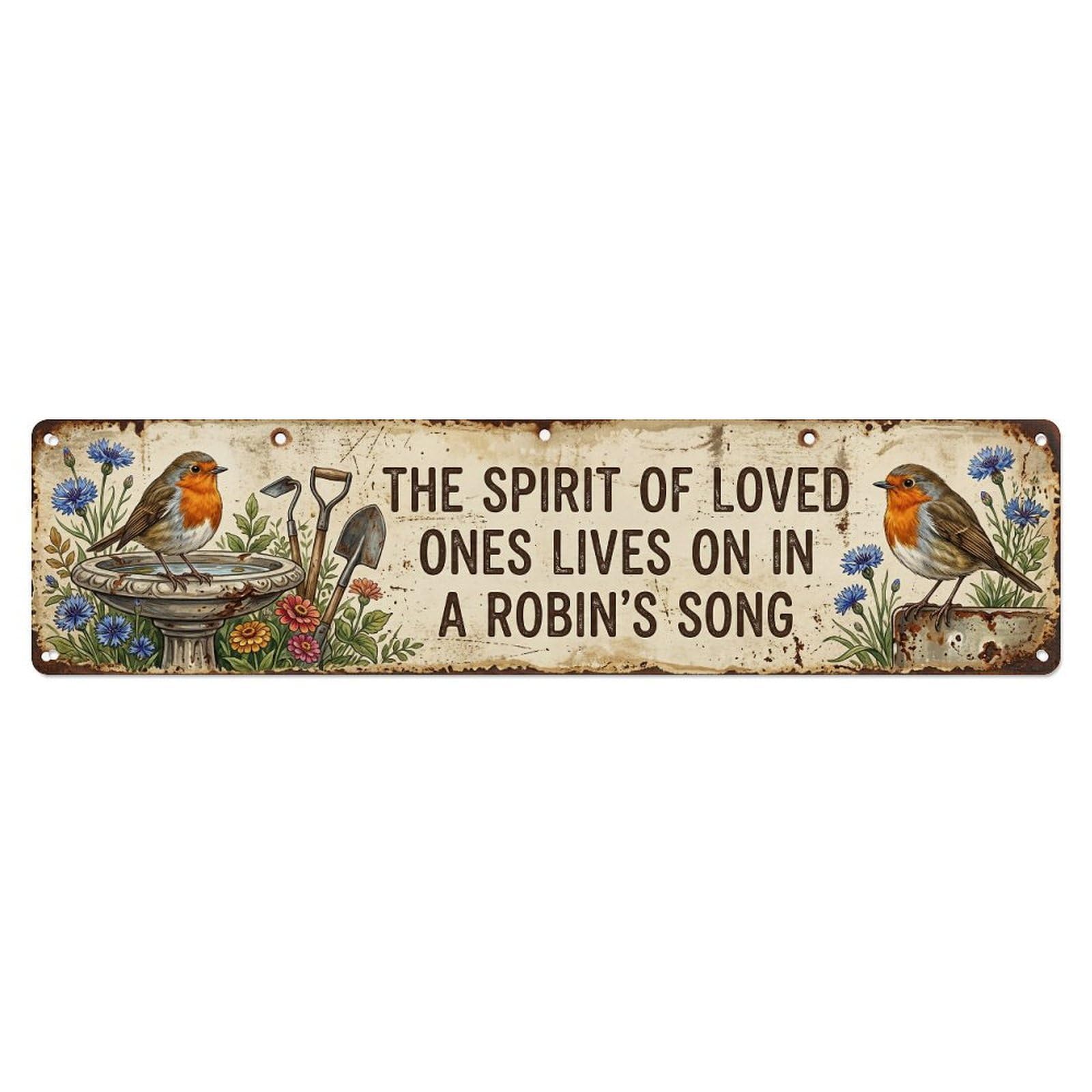 Robin Bird Garden Quote Spirit Metal Tin Skinny Sign Plaque Wall Decor for Cafe, Club Bar, Office, Home Garden Metal Poster 4x16Inch