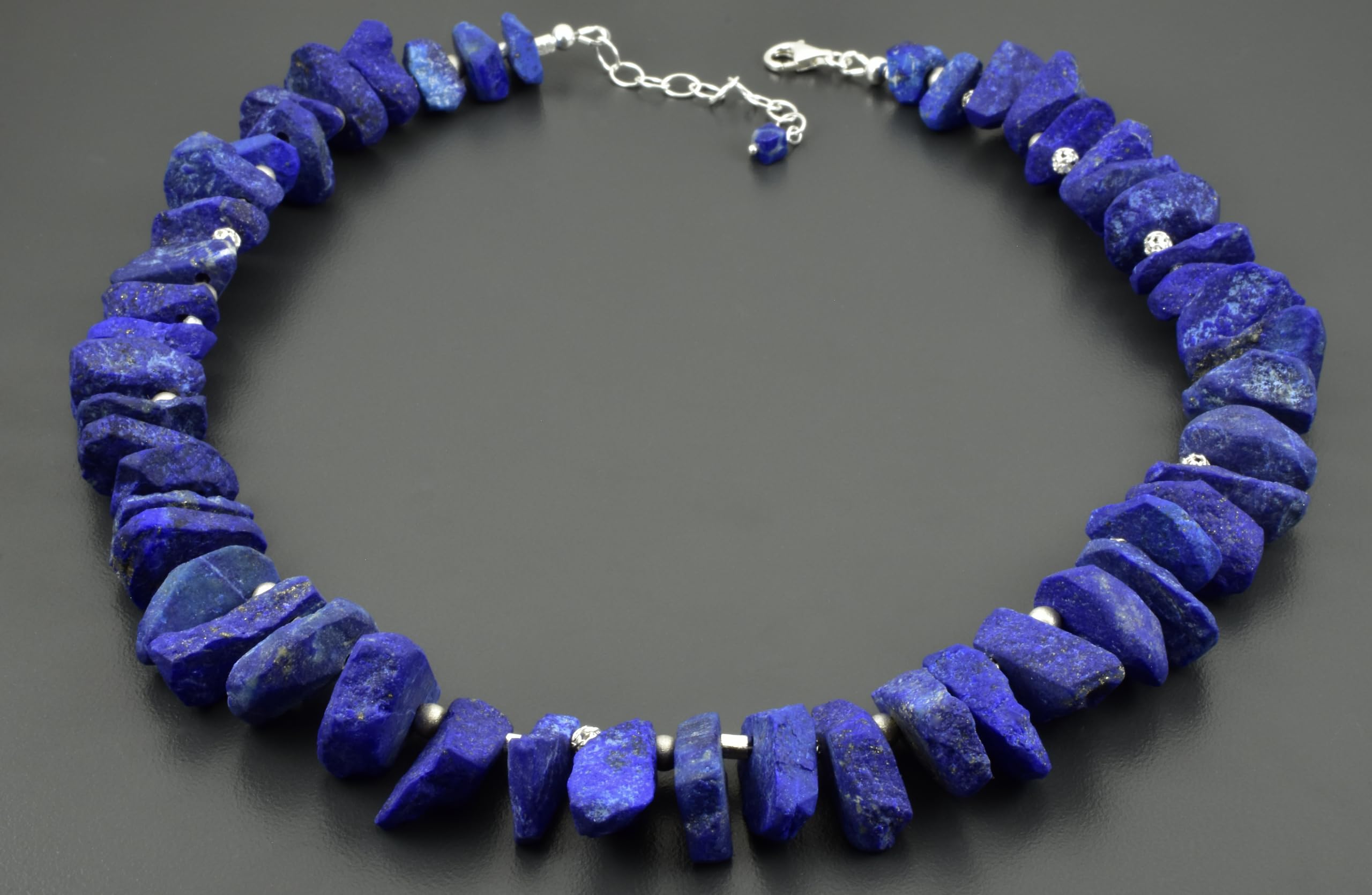 Edle Lapislazulikette, matt mit 925er Silber - Statementkette / Collier