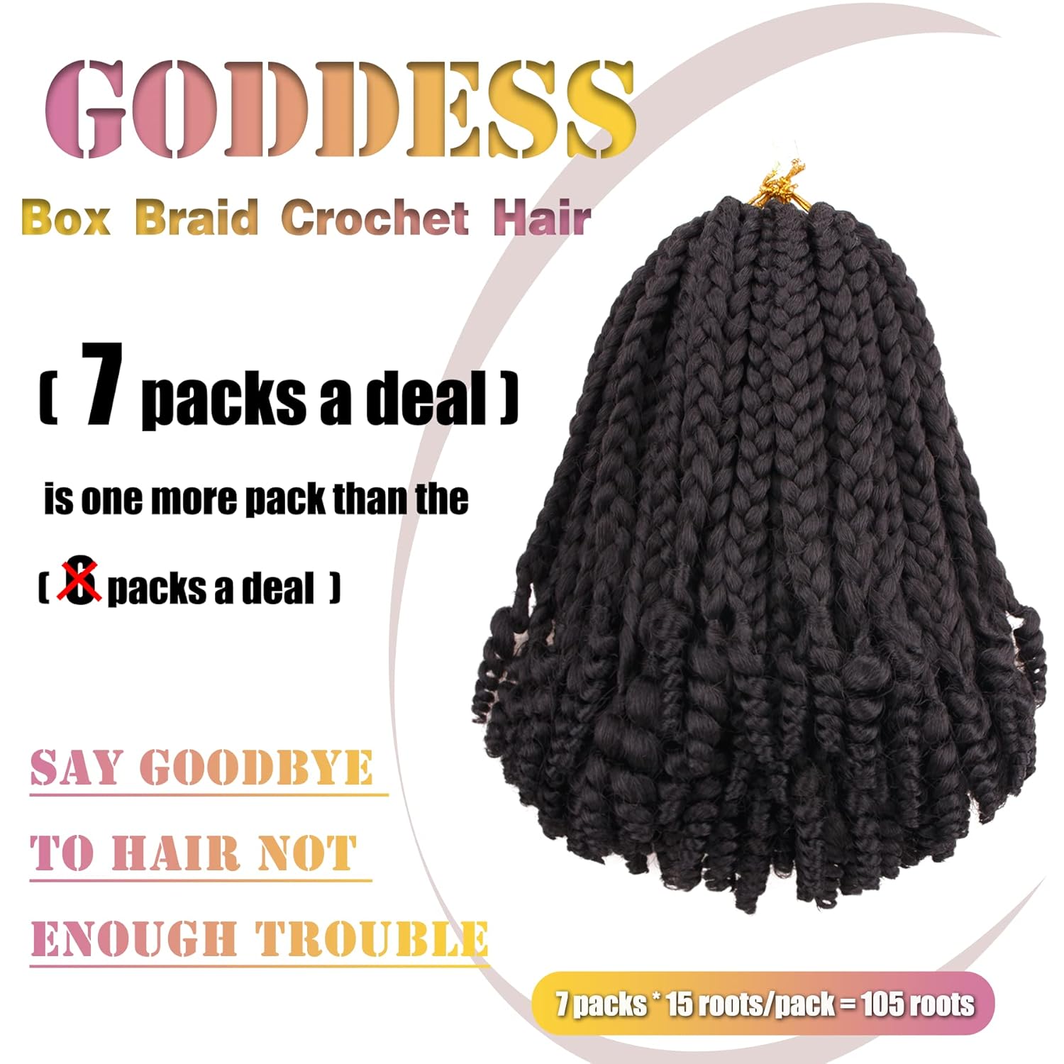 Short Goddess Box Braid Crochet Hair For Black Women and Baby Kids- 7 Packs 10 Inches Natural Black, Synthetic Hair With Toni Curl Ends Extensions (10 Inch-7Packs,1B)