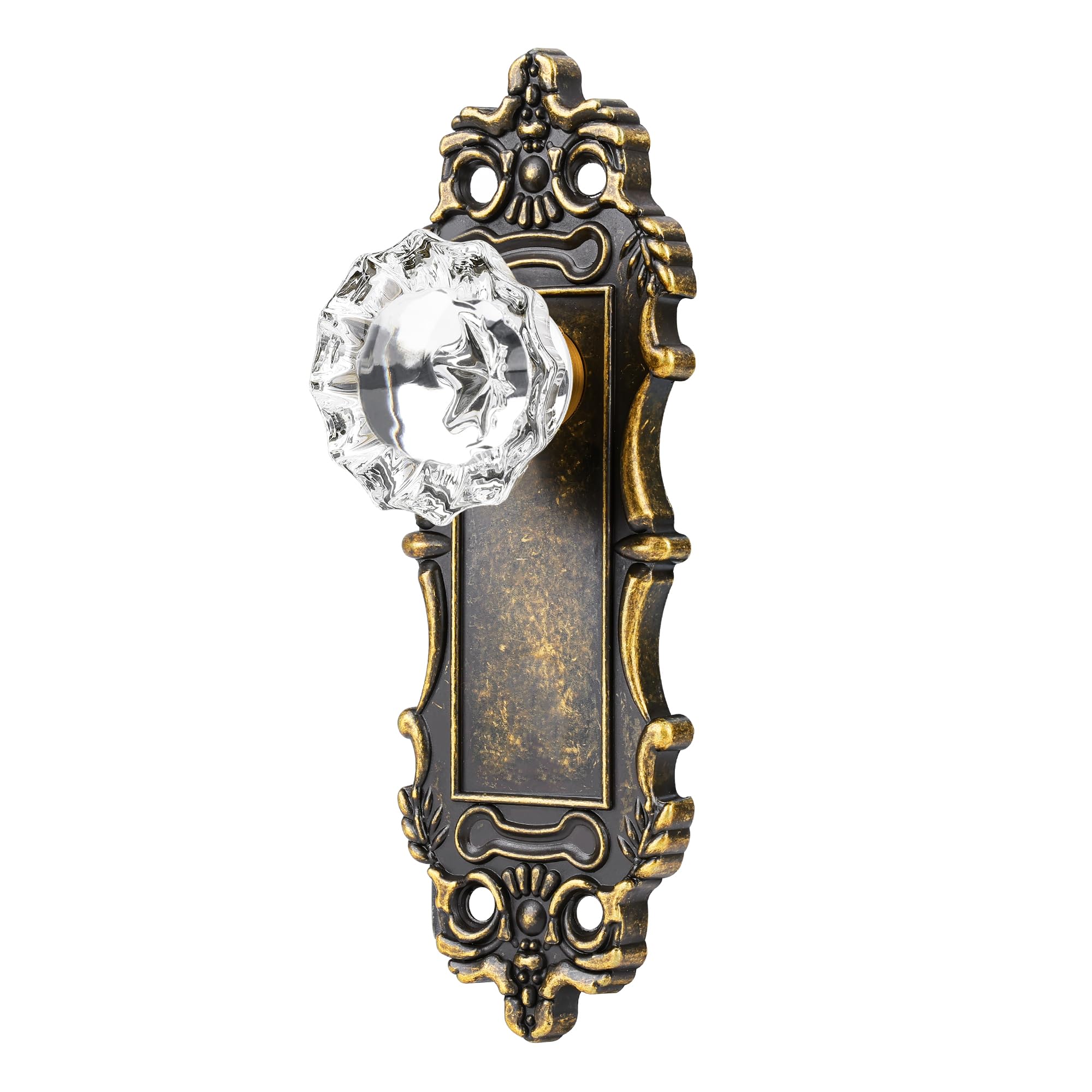 ToPToToo Antique Brass Dummy Door Knob Interior, Antique Single Side Glass Closet Door Knobs Replacement Vintage Crystal Cabinet Dummy Door Handles No Lock,2 Pack