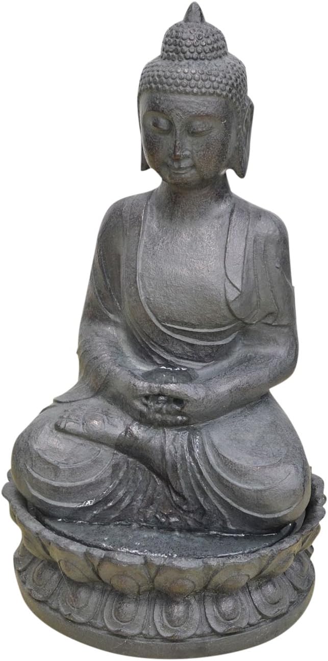 Heissner Buddha Sitting Water Feature, Grey, 43 x 35 x 73 cm