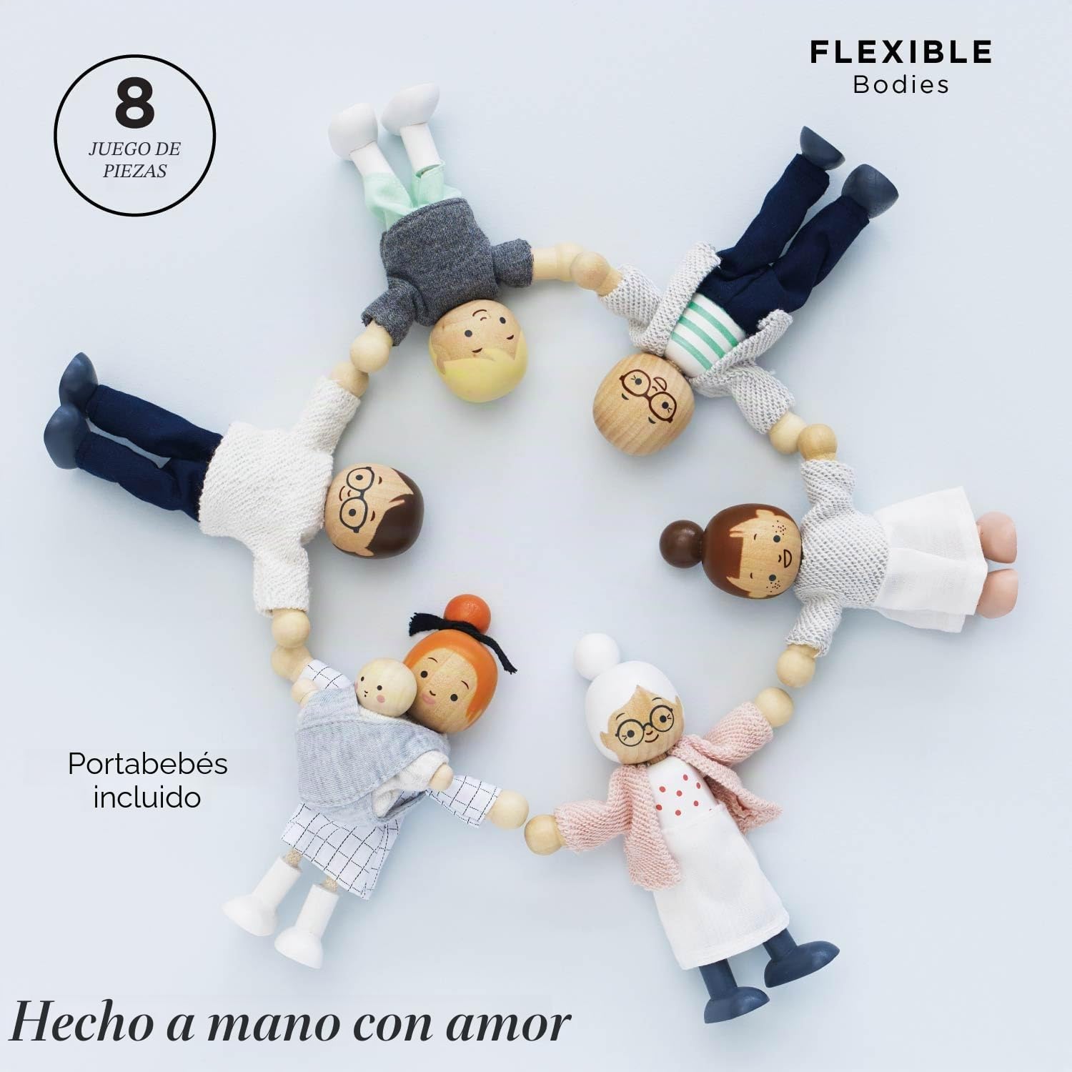 Le Toy Van - P053 - Familia para casa de muñecas en Madera certificada FSC, 3 años, Set 7 muñecas, Montessori, Accesorios, Personajes en Miniatura para casa de muñecas