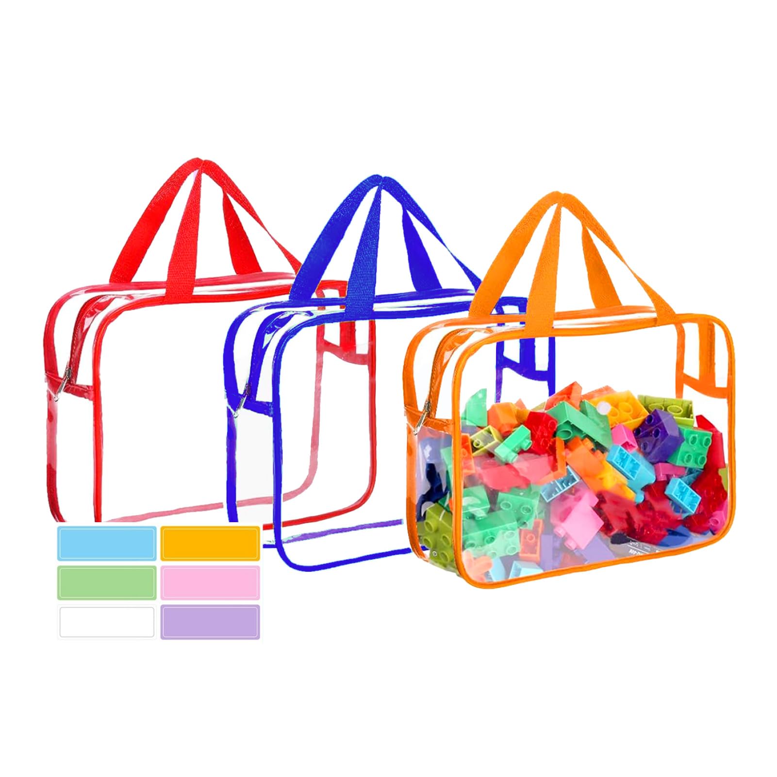 Clear Storage Bag with Zipper - Organizing Bags for Home Travel with Handles - for Building Blocks, Puzzle, Book, Board Game(3 colors, 3 Packs)
