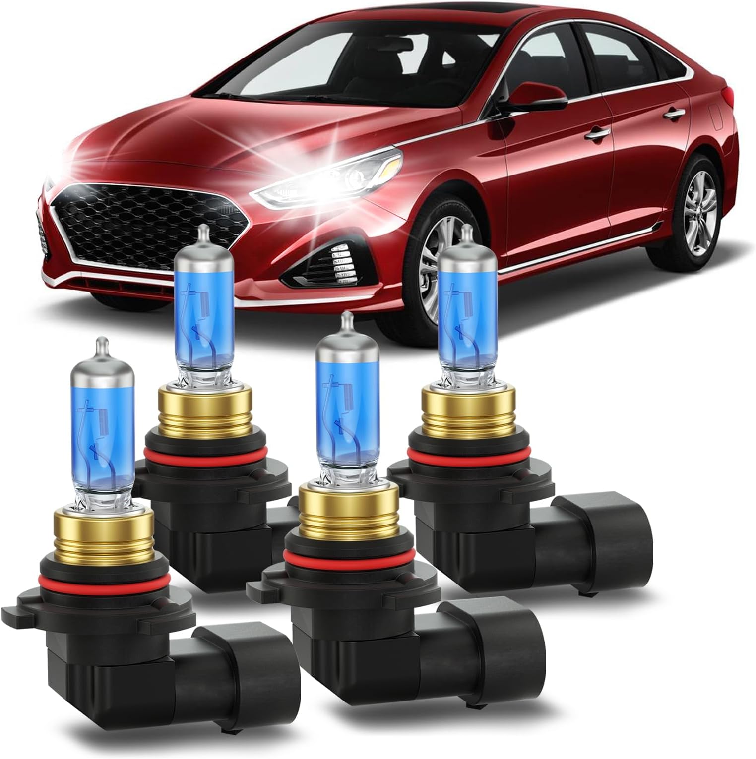 Fits for 2015-2019 Hyundai Sonata Halogen Headlight Bulbs Combo, Ultra Bright 5000K White High Low Beam Headlight Bulbs, Plug and Play, 4 Pack