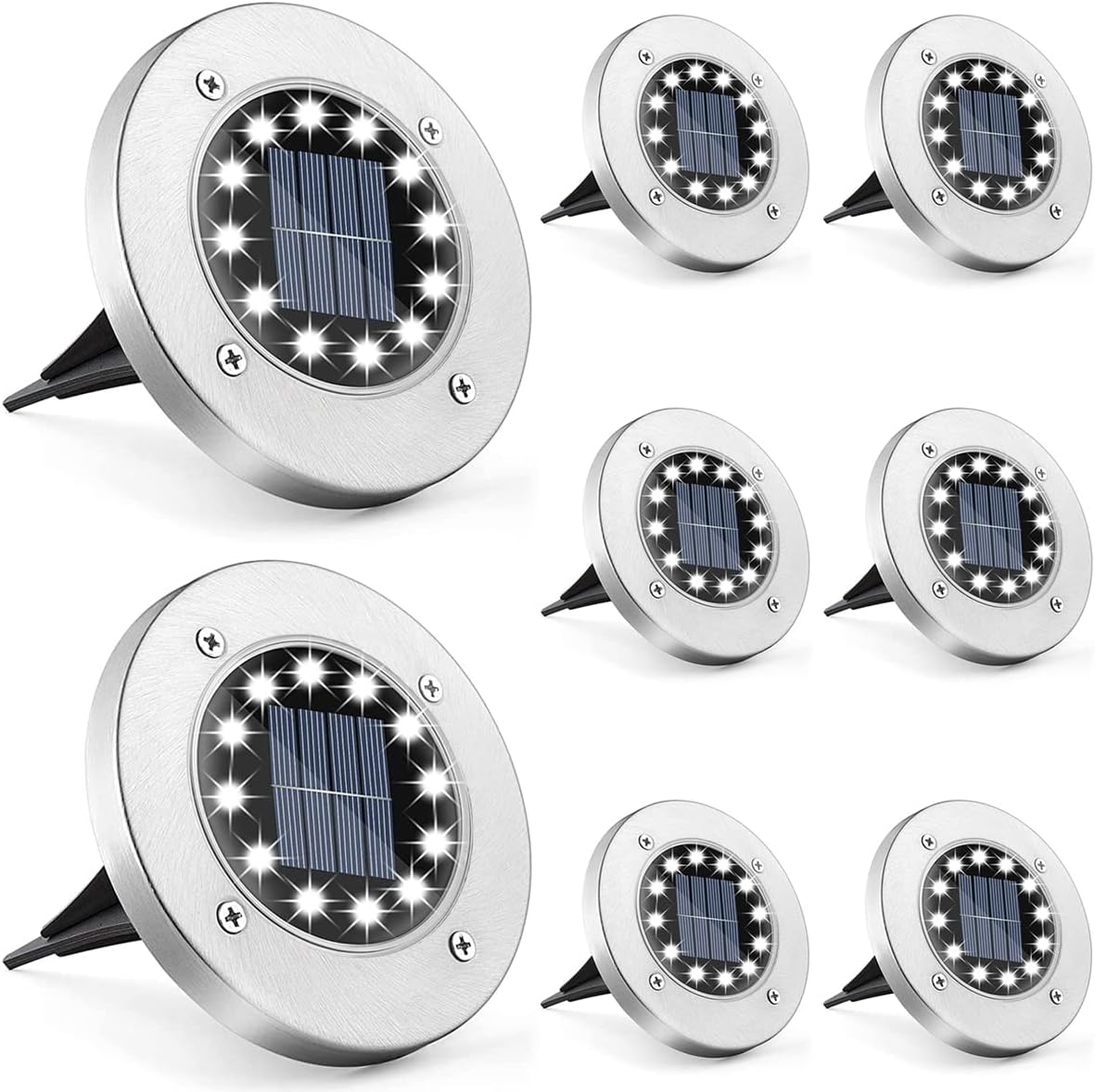 BrizLabs Solar Bodenleuchten Aussen 8 Stück, 8 LEDs Solarlampen für Außen Warmweiß Bodenlicht