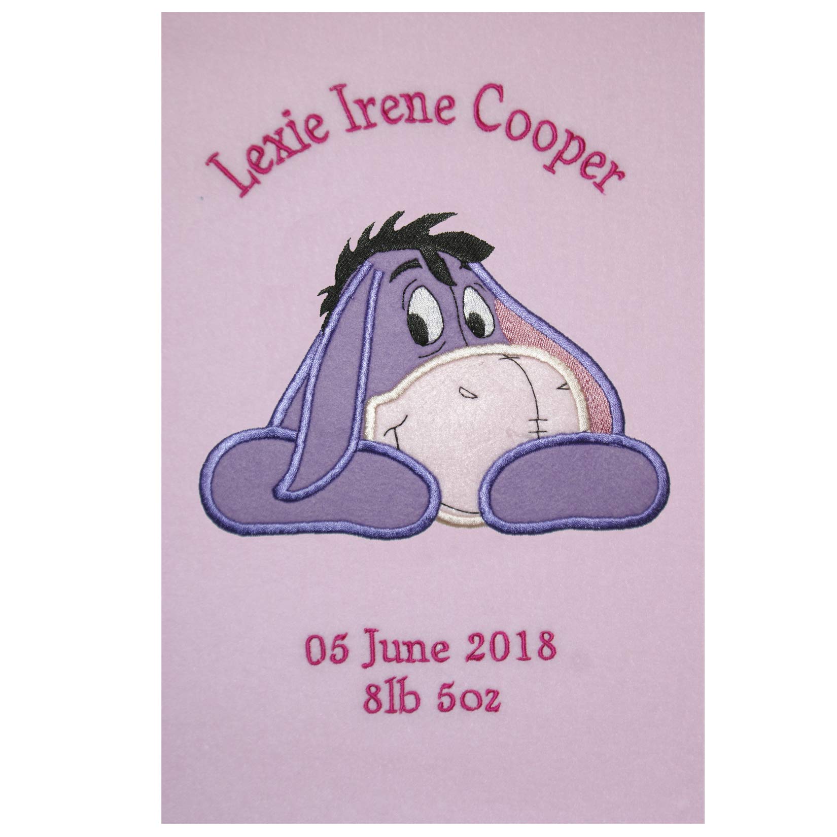 Oh Sew Simple Eeyore Face Personalised Super Soft Fleece Baby Blanket (Baby Pink)