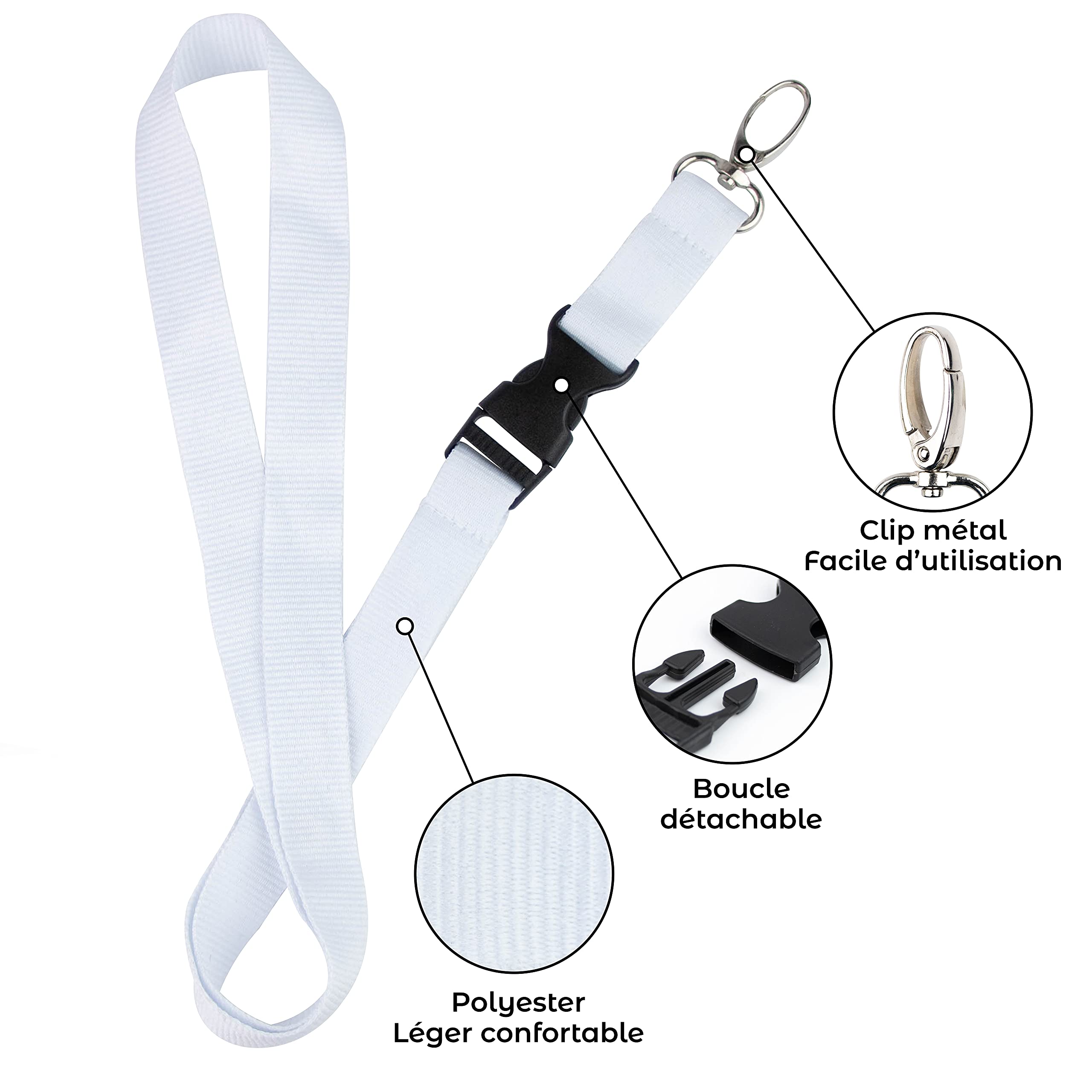 10 Laccetti Portabadge Neri Con Moschettone - Cordini Per Tesserini E Chiavi - Foto 5