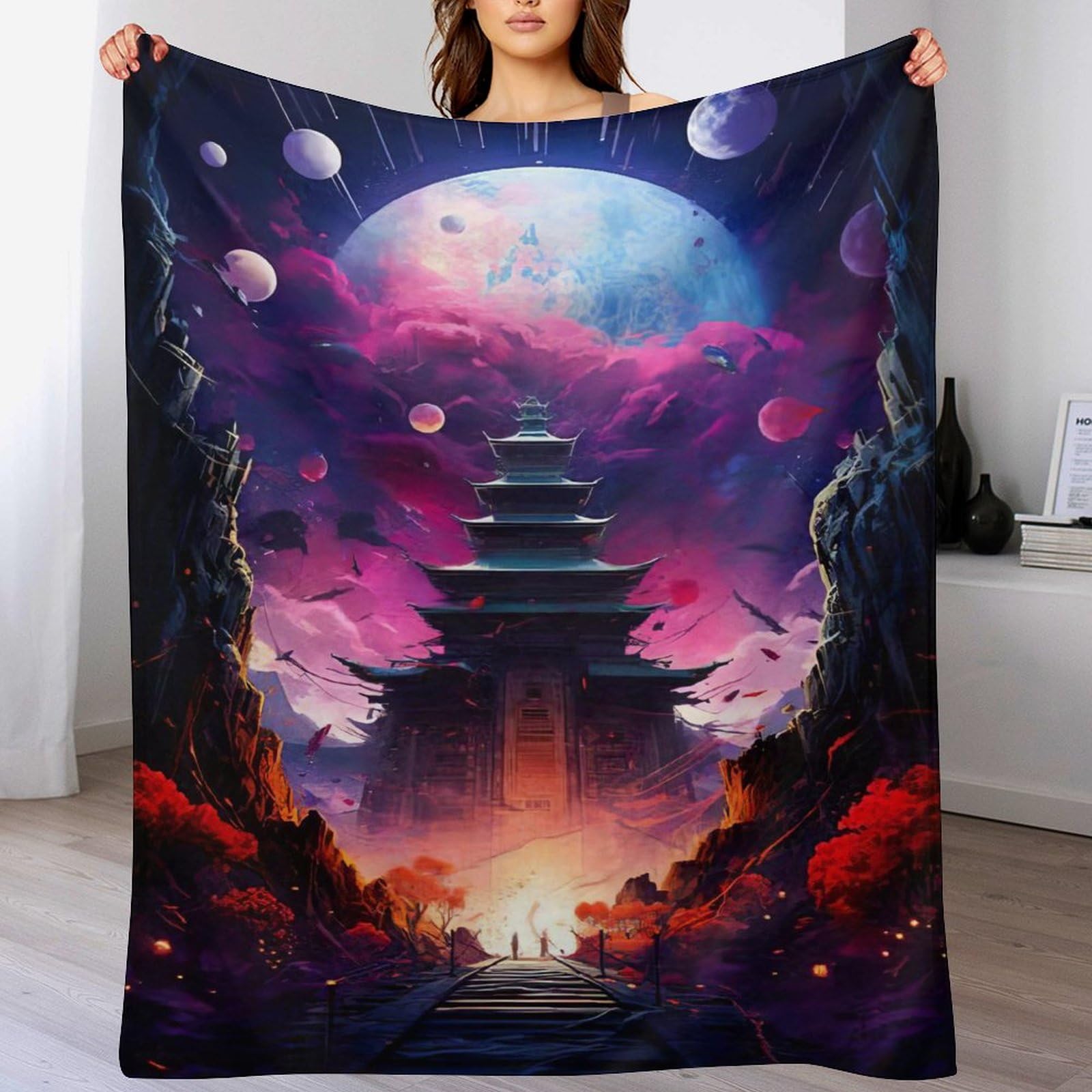 Couverture de canapé chaude contre le froid - Plaid polaire doux flannel motif temple 150x200