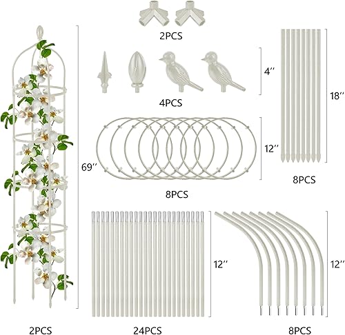 Miniatura 6 de 2 piezas de enrejado de obelisco de jardín para plantas trepadoras al aire libre, 6 pies, rosal, enrejado redondo para macetas, enrejados de flores