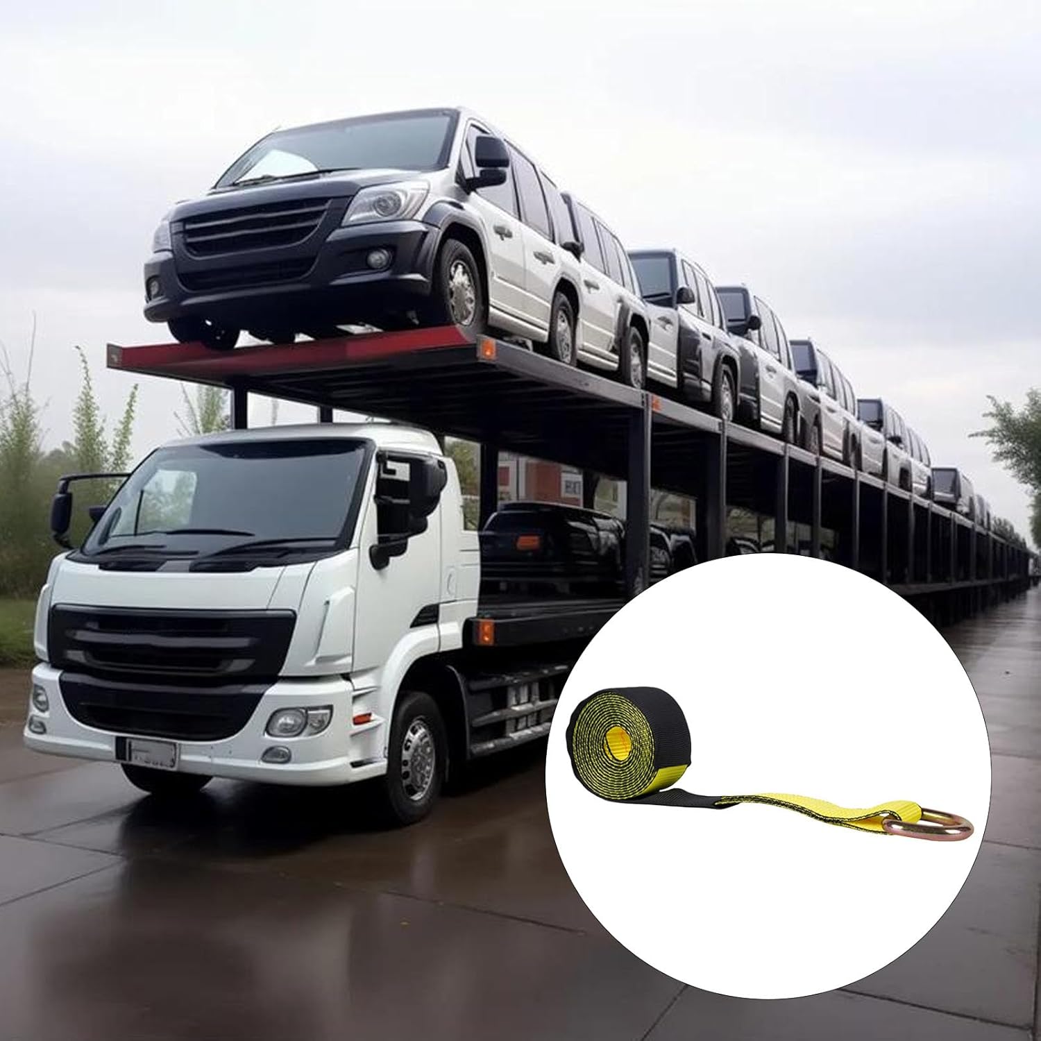 4 Pack Heavy Duty 2 Inch Tire Straps 11000LB Capacity for Secure Vehicle Transport Tow Strap with D