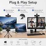 4K Webcam pour PC, Autofocus USB Webcam avec micro-phone paranteur de bruit, protection de la vie privée, prise & Jouer Caméra Web pour Zoom, Équipes, Skype, Google Meet, Ordinateur portable/Desktop