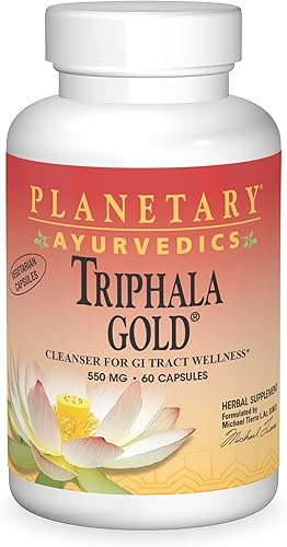 Planetary Herbals Triphala Gold de Planetary Ayurvedics 550 mg, limpiador para el bienestar del tracto gastrointestinal, 60 cápsulas vegetarianas