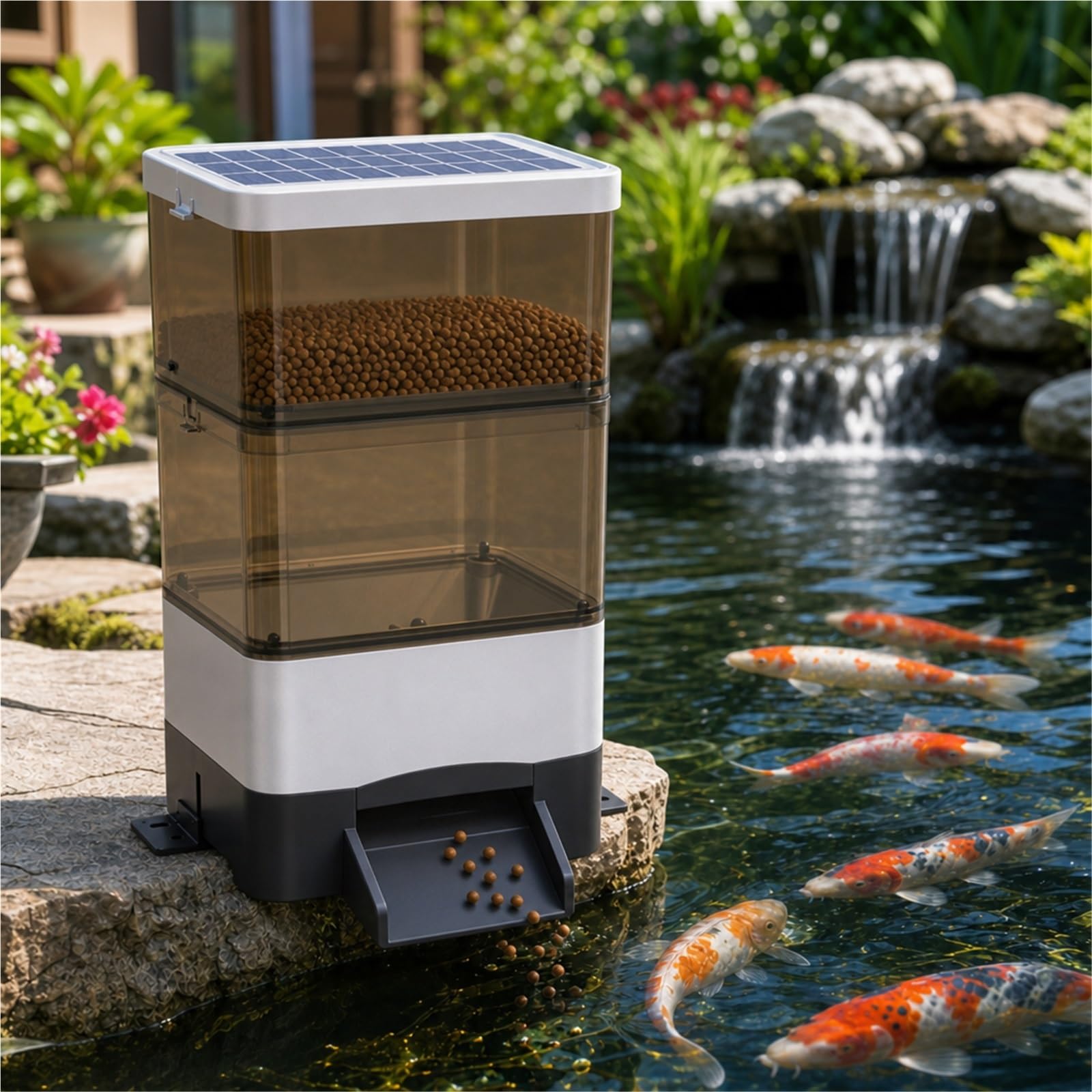 Alimentador automático de Peces, dispensador de alimento con energía Solar