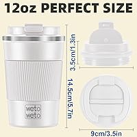 Vista 2 de WETOWETO Taza de viaje de 12 onzas, taza de café reutilizable aislada con tapa a prueba de fugas, taza de café de viaje de acero inoxidable, taza