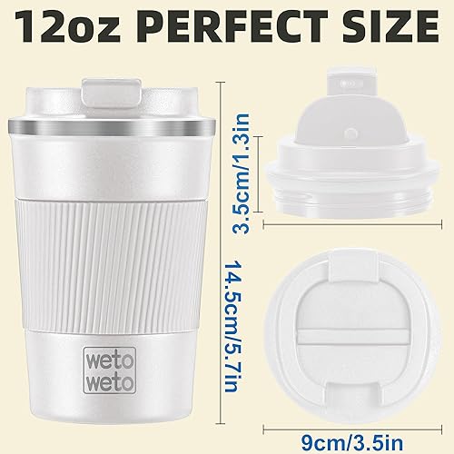 Miniatura 2 de WETOWETO Taza de viaje de 12 onzas, taza de café reutilizable aislada con tapa a prueba de fugas, taza de café de viaje de acero inoxidable, taza de