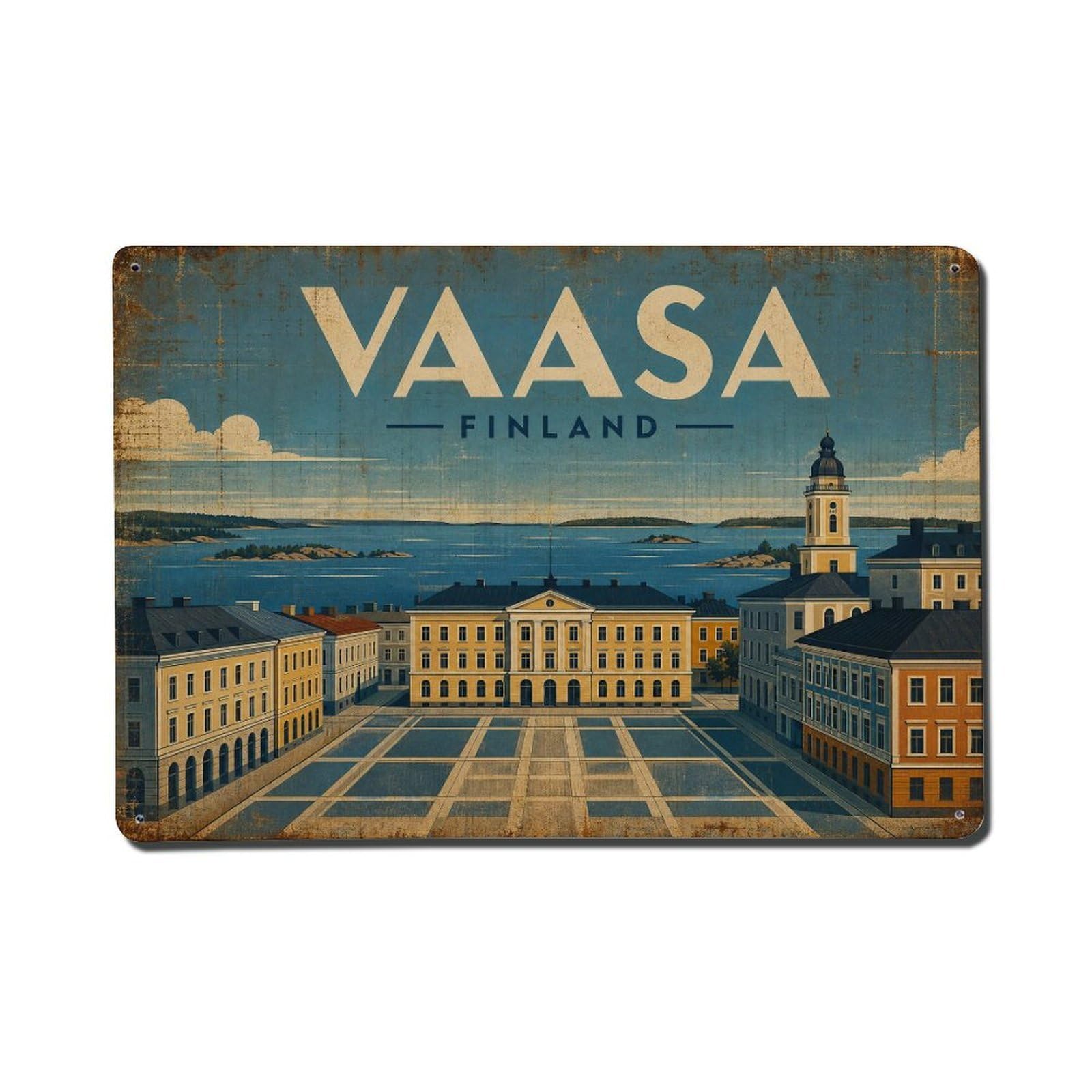 Metal Tin Sign Travel Vintage Finland Vaasa