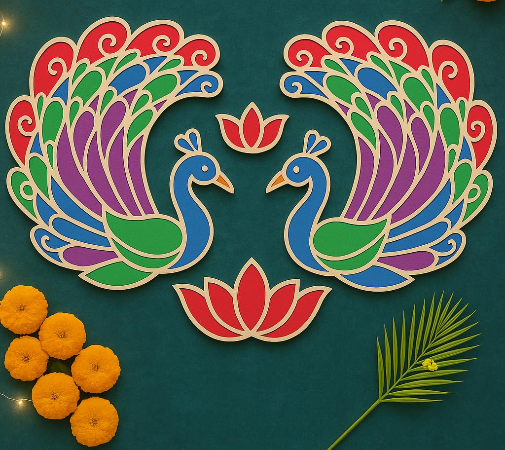 Rangoli Stencils - Peacock & Lotus Designs -2 Rangoli Stencils - Peacock & Lotus Designs -2