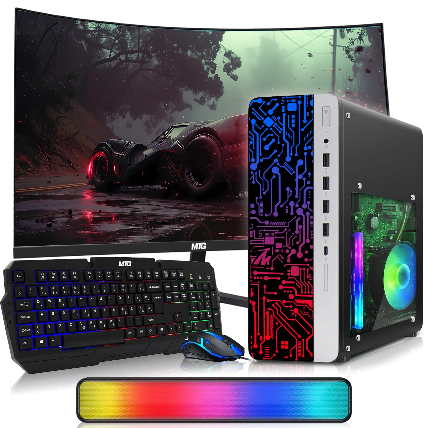Hp Desktop Computer PC – Intel Core i5, 16GB ARGB RAM, 256GB SSD, 27 Inch Curved Monitor, RGB Keyboard with AI Copilot Key and Mouse, RGB Soundbar, Windows 11(Renewed)